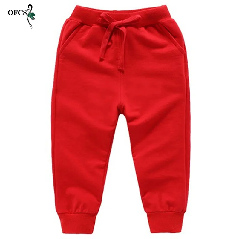 Розничная, Хлопковые Штаны для детей от 2 до 10 лет, однотонные повседневные спортивные штаны для мальчиков и девочек детские штаны для бега, Enfant Garcon - Цвет: Red