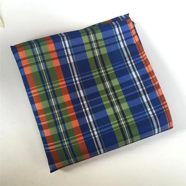 2018 New Classic Plaid Print Blue Mens Silk Handkerchiefs For Men