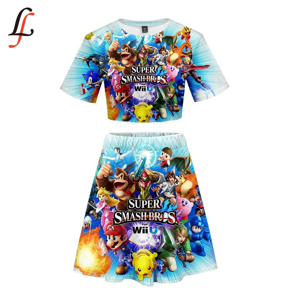 Super Smash Bros.Ultimate Sexy Lady Beach 2 Piece Sets K Pop Party Dress Crop Top Harajuku and Short Skirt Summer | Женская одежда