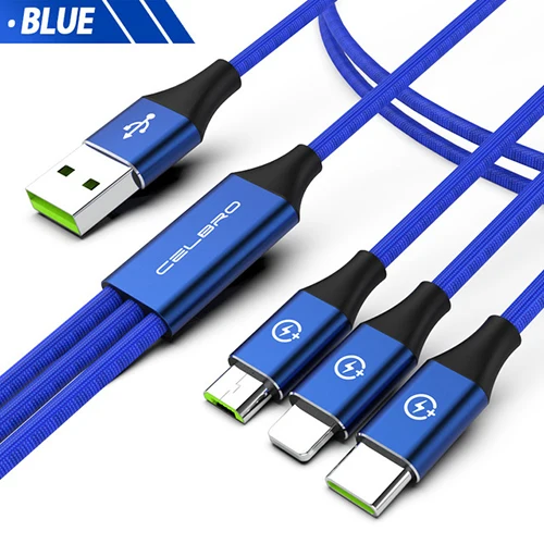Usb type C 3 в 1 зарядный кабель Универсальный Мульти Usb телефонный кабель Кабо Для lenovo Vivo Nex sony Xperia Lg G5 V30 Nubia Nokia X6 - Цвет: Blue 3-IN-1 Cable