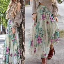 Богемная модная юбка Летняя Повседневная полуюбка шифоновая Женская юбка до щиколотки с принтом Макси пляжные вечерние свободные Расклешенная юбка