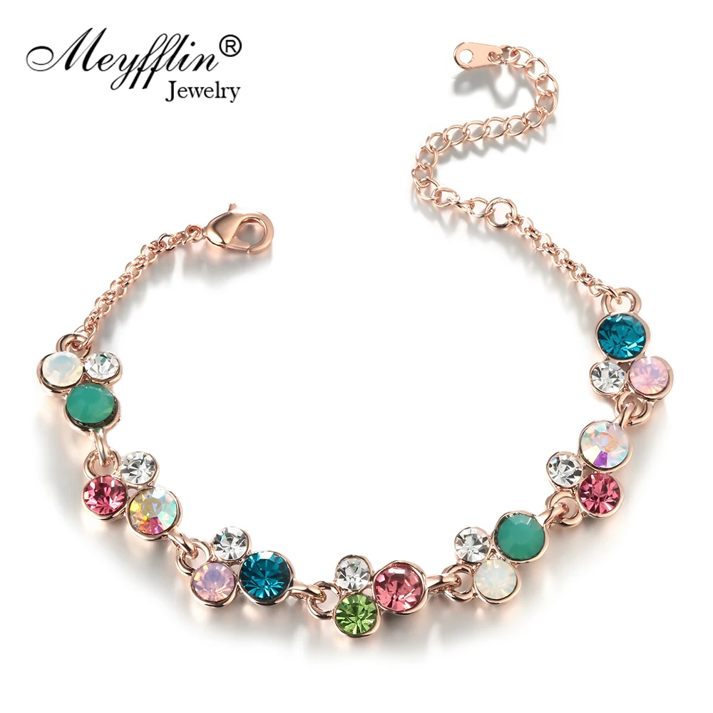 

Meyfflin 2019 New Colorful Chain Bracelets & Bangles Fashion Jewelry Gold Color Colorful Crystal Charms Bracelets for Women