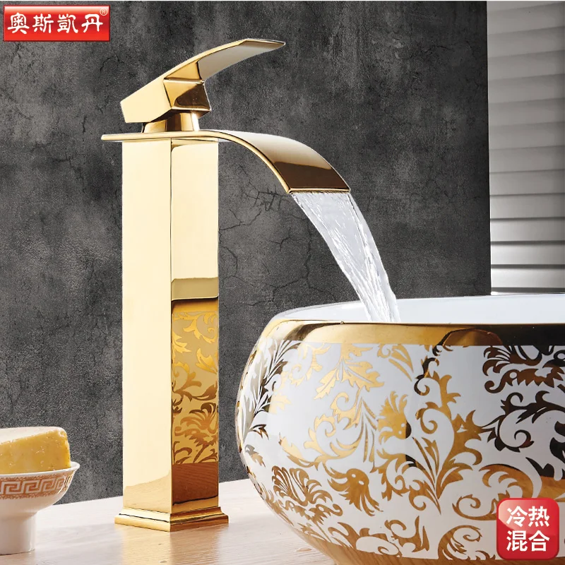 

Wholesale And Retail Deck Mount Waterfall Bathroom Faucet Vanity Vessel Sinks Mixer Tap Cold And Hot Water Tap