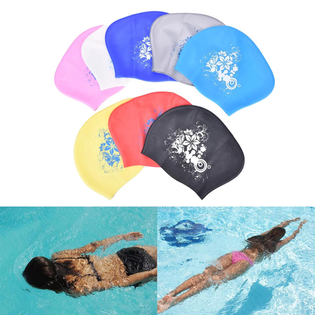 Женская Водонепроницаемая силиконовая шапочка для плавания эластичная водонепроницаемая защита для ушей плавающая крышка шляпы для длинных волос для взрослых