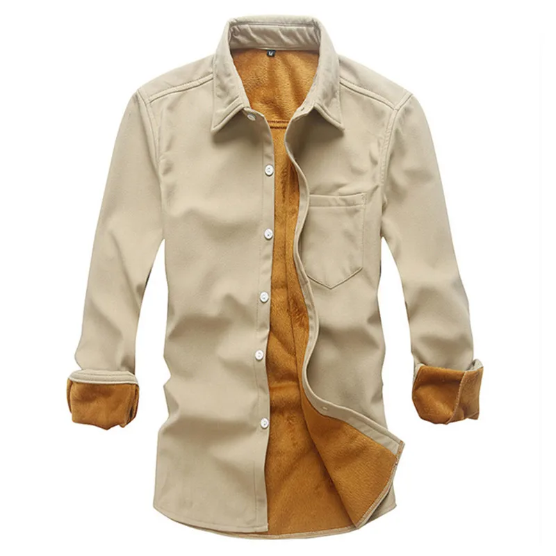 Мужская Вельветовая рубашка, Зимняя Повседневная теплая бархатная рубашка с длинным рукавом, плотная однобортная однотонная шерстяная теплая рубашка для мужчин