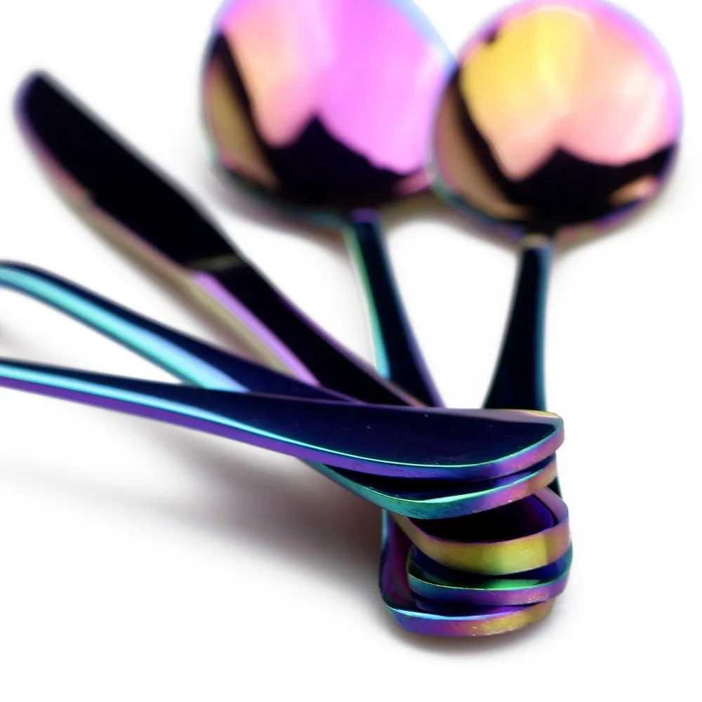 Iridescent 4 pcs Petal Flowers Rainbow Colourful Desert Spoons Cutlery Set