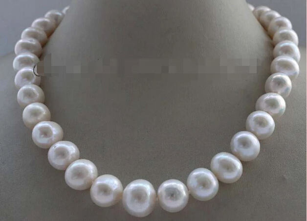 

Genuine Natural 13 mm White Round Pearl necklace 14KGP #f2420!