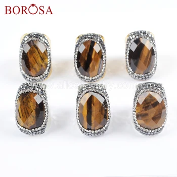 

Gold Plated Silver Color Natural Faceted Tiger Eye Band Ring Paved Black Zircons Gems Stone Adjustable Rings Jewelry JAB949