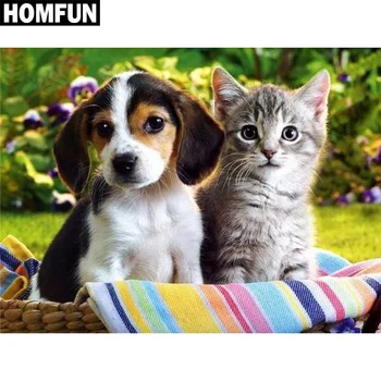 

HOMFUN Full Square/Round Drill 5D DIY Diamond Painting "dog and cat" 3D Embroidery Cross Stitch 5D Decor Gift A00313