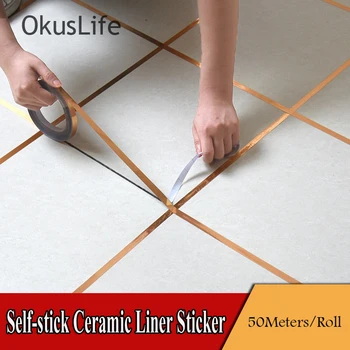 

50 Meters Waterproof Gold And Silver Foil Sticker Liner For Tile Ceramic Home Decoration Kitchen Adhesive Bathroom Toilet Paper