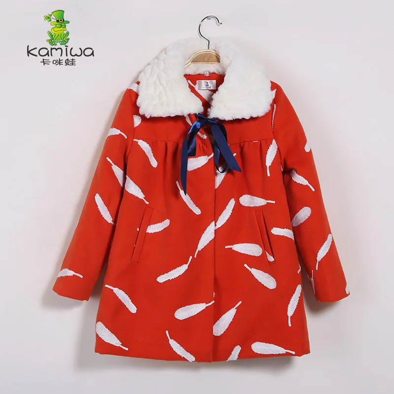 girls winter coat Wool like Collar Woolen Cotton padded Outerwear