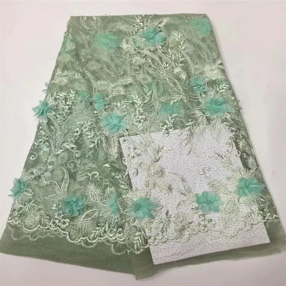 

Pretty 3D Flower Mint Green Ladies Dresses Tulle Lace African French Fabric X22-1