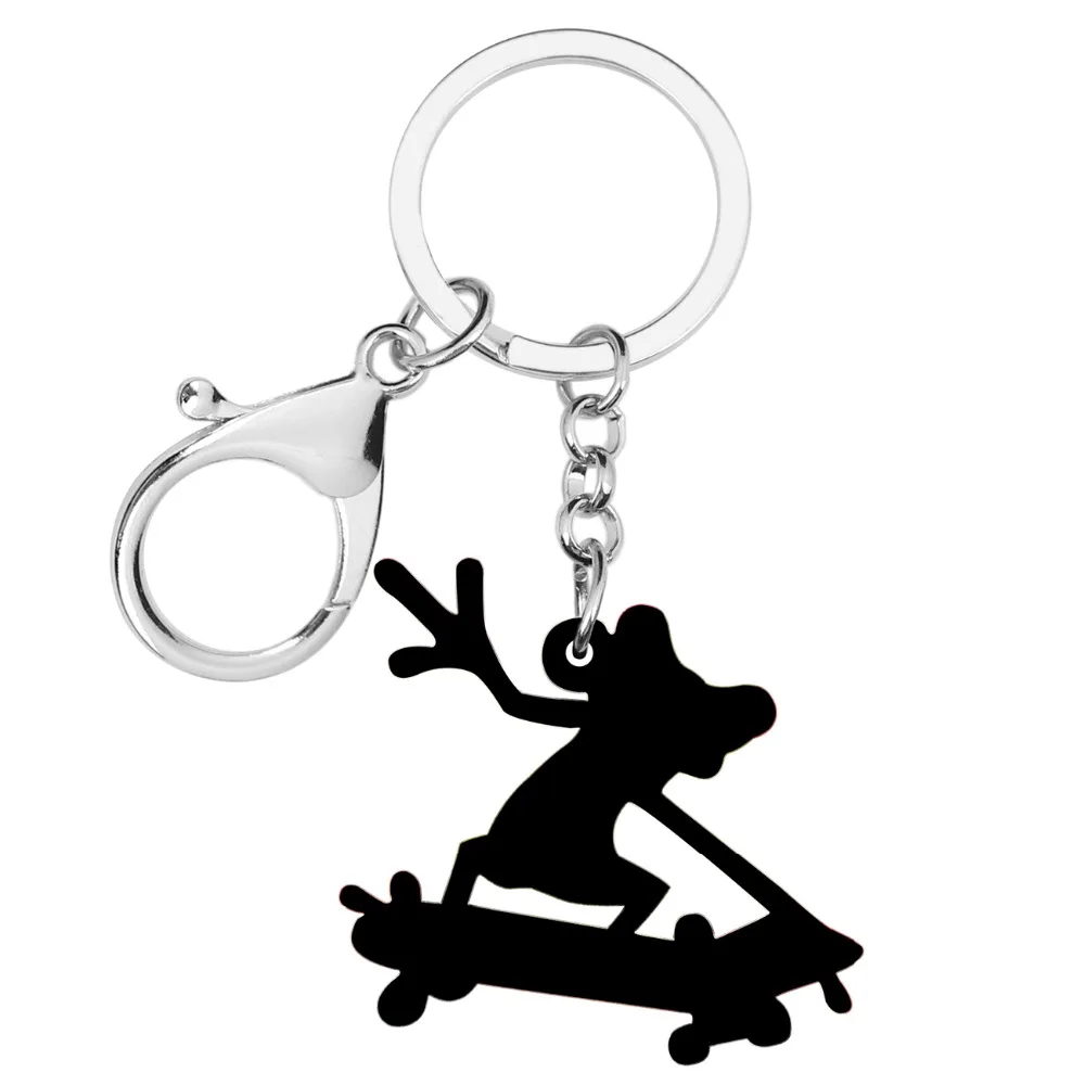 Bonsny, акриловый скейтборд, ключ в форме лягушки, цепи, брелок-кольцо, аниме, забавные украшения для женщин, девочек, подростков, сумка, талисманы, подарок