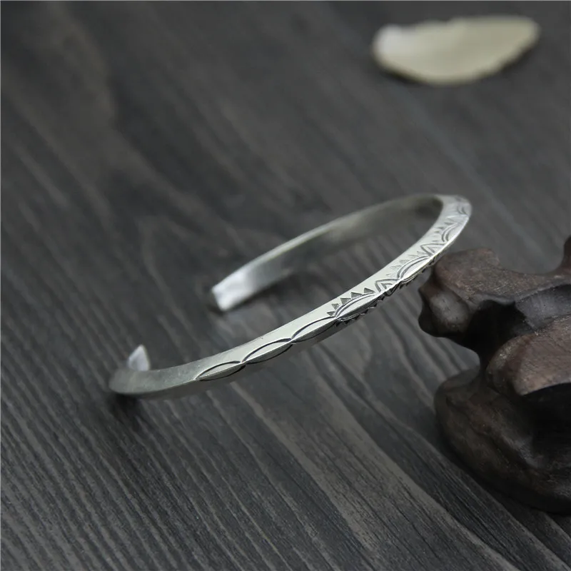 C&R Real 999 Sterling Silver bangle bracelet Men Vintage opening Thai