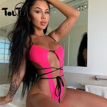 С высоким вырезом, бикини пуш-ап Связывание чарующие боди Цельный купальник женский летний купальник женский купальный костюм Монокини