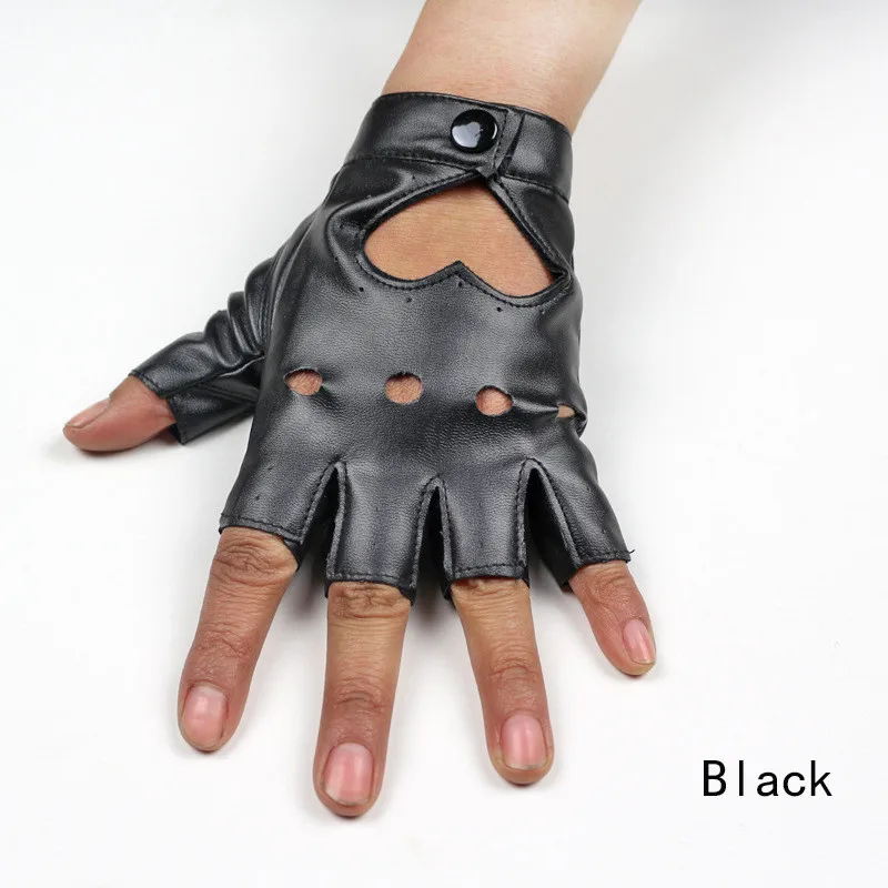 Longkeperer 1 пара Мода PU половина пальца вождения шоу Джаз женские перчатки без пальцев перчатки для женщин черные серьги SXJ80 - Цвет: Black