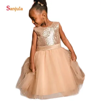 

Shiny Sequins Ball Gown Flower Girls Dresses Puffy Tulle Skirt Scoop Tank Girls Pageant Party Dresses Short comunion D240