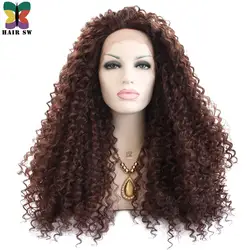 Волос SW длинные глубокие фигурные синтетических Синтетические волосы на кружеве парик 150% высокая плотность коричневый Цвет термостойкие