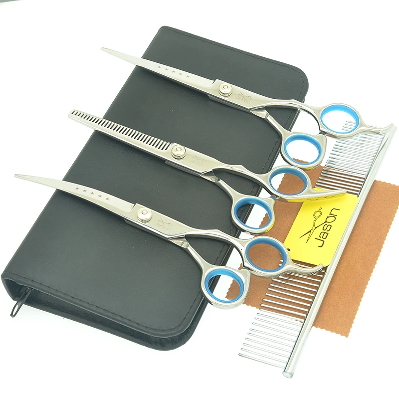 7 0 Pet Trimming Scissors Steel 440C Dog Grooming Shear Set Straight Curved Cutting Tesoura 6 3