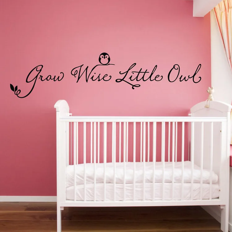 Vendita Calda Su Ebay/Amazon Grow Wise Little Owl Vinile Wall Quote Sticker Per La Decorazione Della Camera Da Letto Dei Bambini Del Bambino