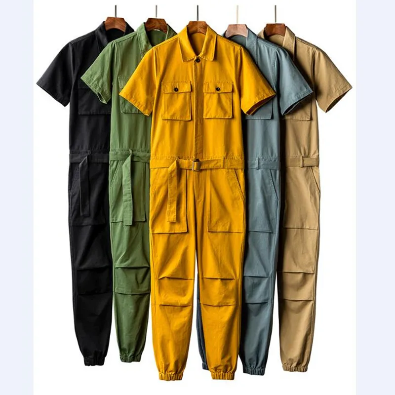 

Jumpsuits Men Summer Short Sleeve One Piece Overalls Cotton Casual Mens Jumpsuit Rompers Summer Male Set Clothes Plus Size 5XL