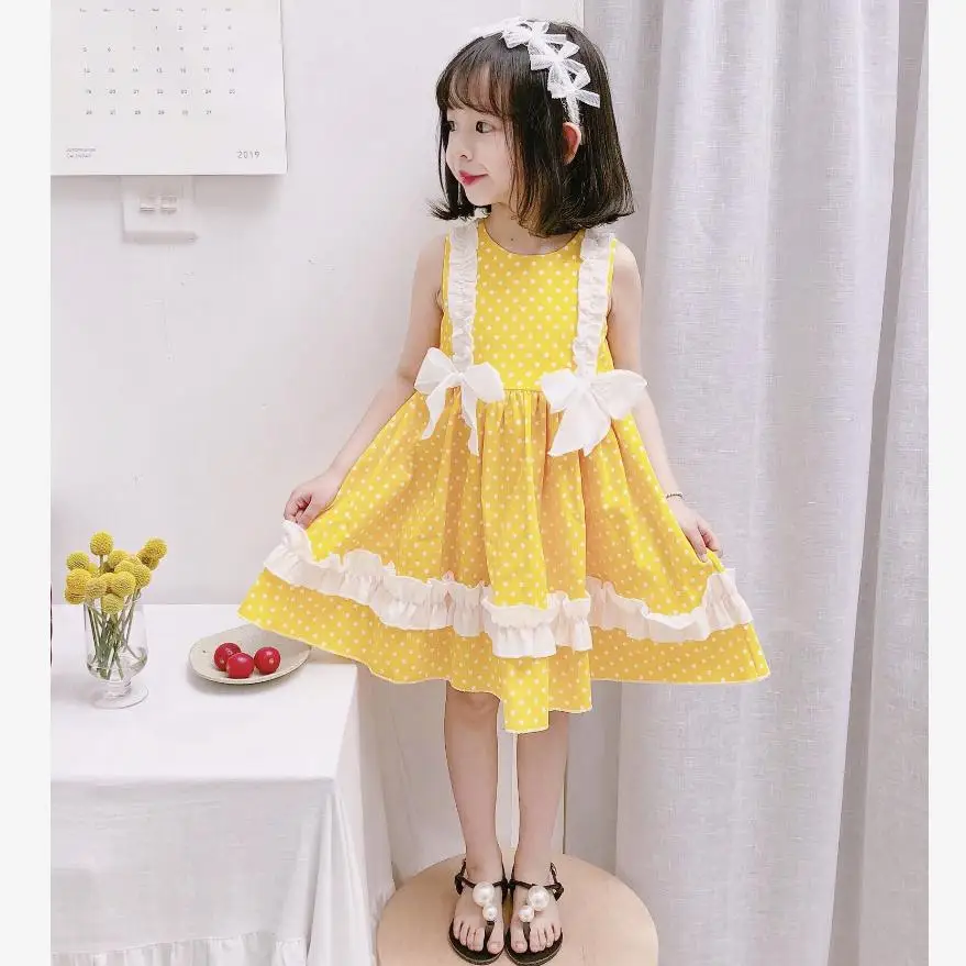 

2019 Summer Spanish Girls Dress Lace Cotton Sweet Bow Jacquard Vest Tutu Princess Dress Lovely Wedding Gown kids Clothes Y1218