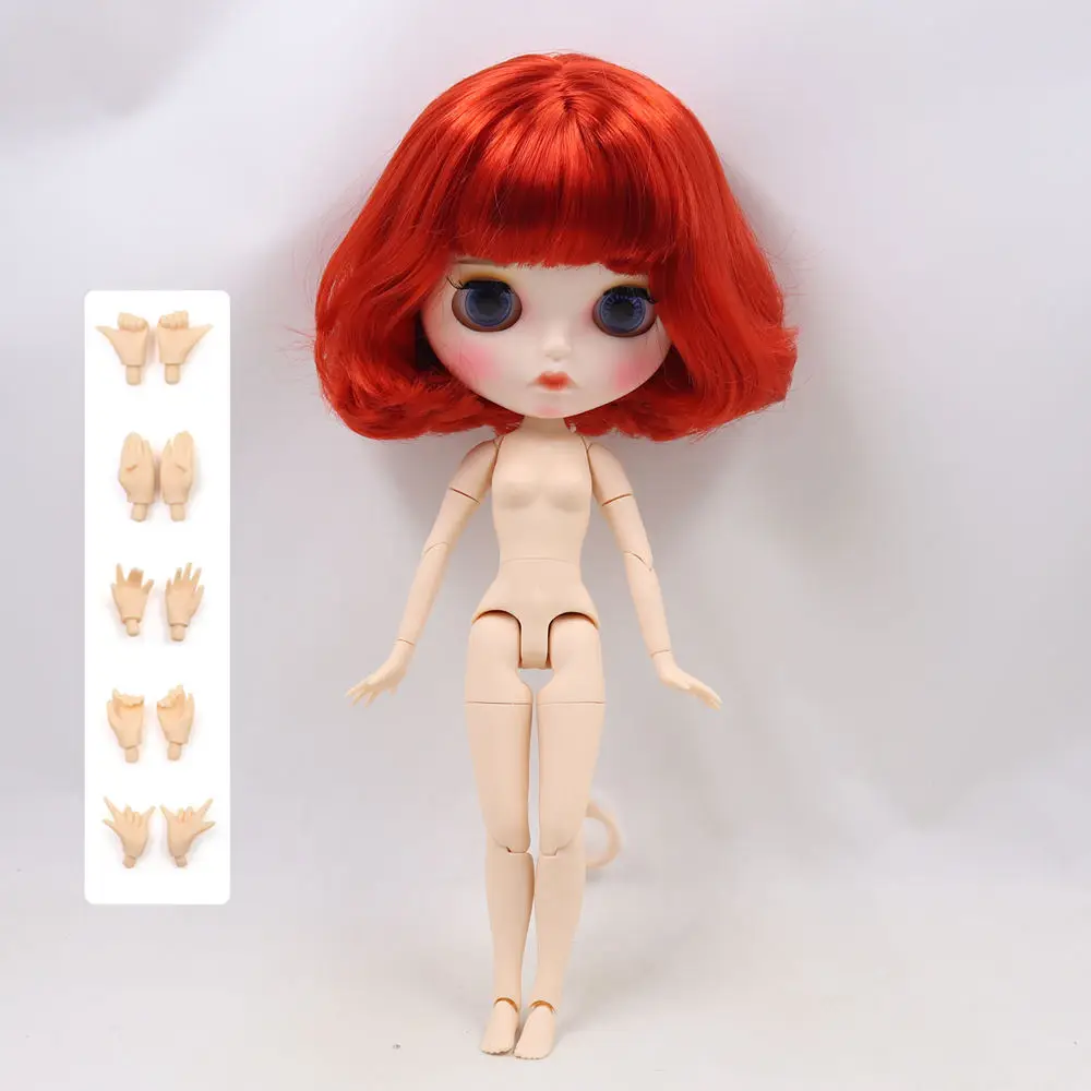 Черный Кукла Blyth 1/6 bjd белая кожа тела милые красные короткие вьющиеся волосы матовый лицо с бровями блеск для губ ледяной sd игрушка - Цвет: Черный