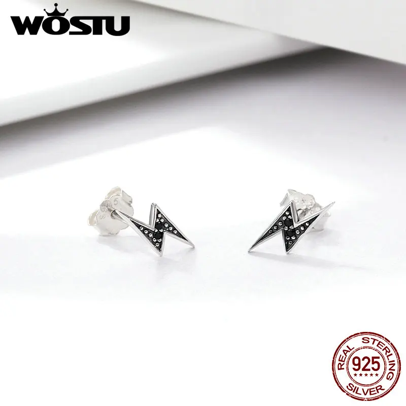WOSTU Бесплатная доставка серебро 925 пробы черные серьги гвоздики с молнией для