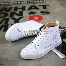 YINGLUNQISHI New 2017 Spring Fashion High/Low Top Rivet Lace-up PU/Suede Leather Casual Shoes Men Red Bottom Shoes New Design
