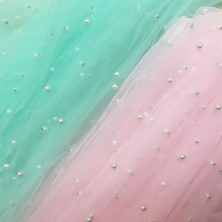 

Beading Mesh Soft Net Fabric with Artificial Pearls for Wedding Dress Cloth Soft Tulle Party Decoration 150cm Wide By Meter