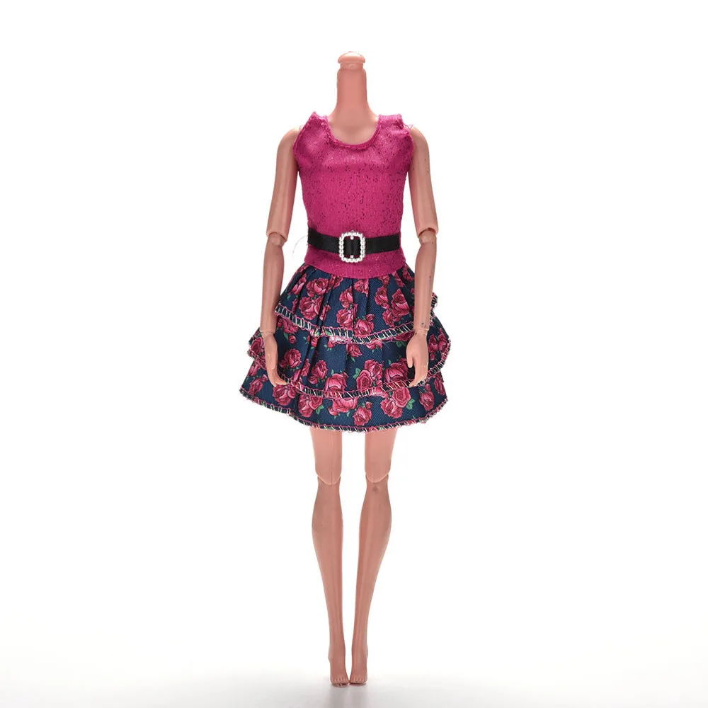 

1 Pcs mini Doll Tank Dress Clothing Summer Rose Flower Print Princess Dress for s Dolls random color