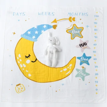 

Muslinlife Popular Trends Organic Muslin Cotton Blanket Moon Star Patterned Baby Milestone Blanket 120*120CM