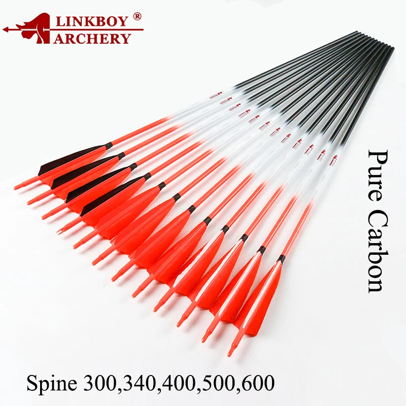 Linkboy Archery 12PCS Carbon Arrows Spine 340 ID6.2mm Turkey Feather