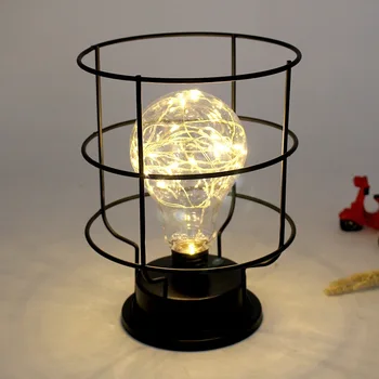 

Retro Style Table Lamp Copper Wire Lantern Metal Figurines Home Office Decor Desk Decorative Lamp Battery Powered