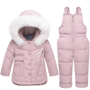 

Girls Boys Ski Suit Winter Children Clothing Set Thicken Duck Down Jacket Coat+Overalls Warm Windproof Kids Girls Snowsuit