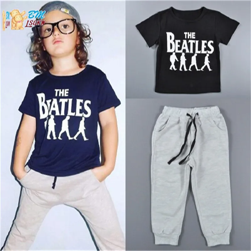 

Summer Kids Clothes sets Cotton Short Sleeve T-shirt + Pants 2pcs Outfit costume for kids The Beatles Printed Baby Boy Clothes