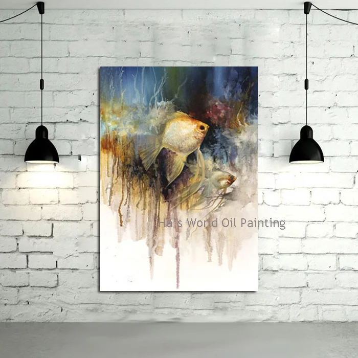 

Free Shipping Modern Handpainted Fish Oil Painting On Canvas Wall Art Home Decoration Cheap Modern Canvas landscape wall Picture