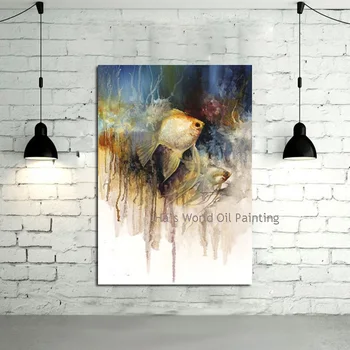 

Free Shipping Modern Handpainted Fish Oil Painting On Canvas Wall Art Home Decoration Cheap Modern Canvas landscape wall Picture