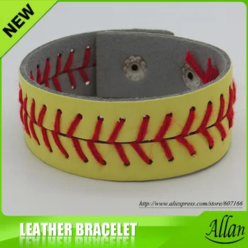 

softball bracelet 2016 cheapest usa softall sports red stitching seam yellow genuine leather softball bracelets