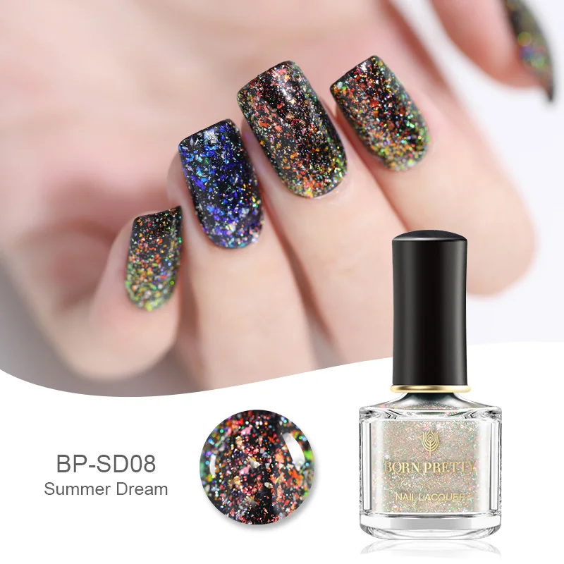 Born pretty, хамелеон Топ с блестками для масел, лака для ногтей яркие Auroras дизайн ногтей верхнее пальто черная основа требуется 1 бутылка - Цвет: BPSD08