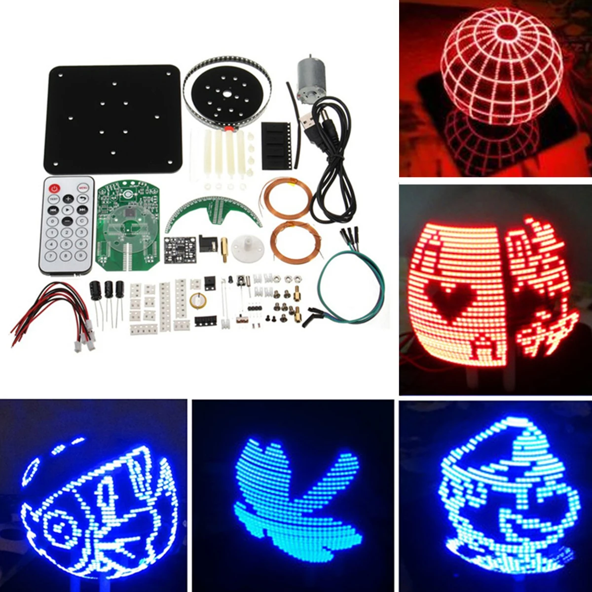 

DIY Spherical Rotation LED Kit Lamp POV Welding Training Kit Romantic Rotary Clock Parts Blue and Red Colors Available