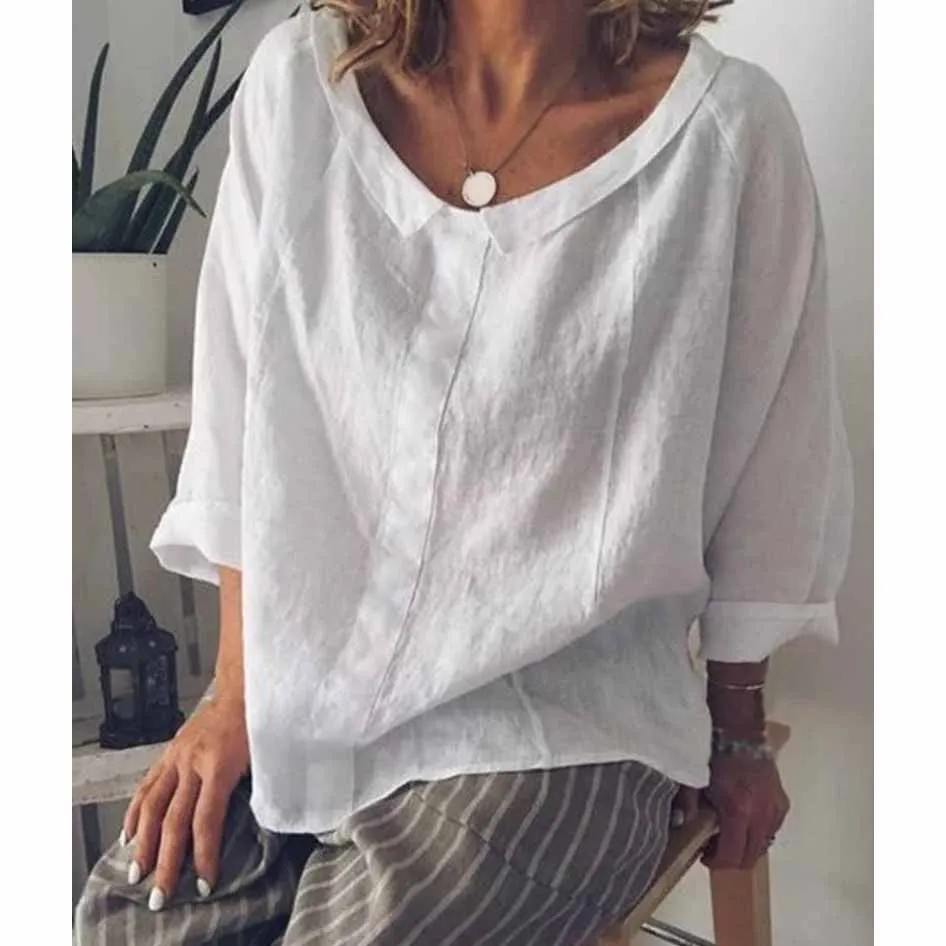 

5 Colors Plus Size 5XL 2019 Summer Women Loose Blouses Long Sleeve Linen Blouses Casual Solid Big Size Shirts