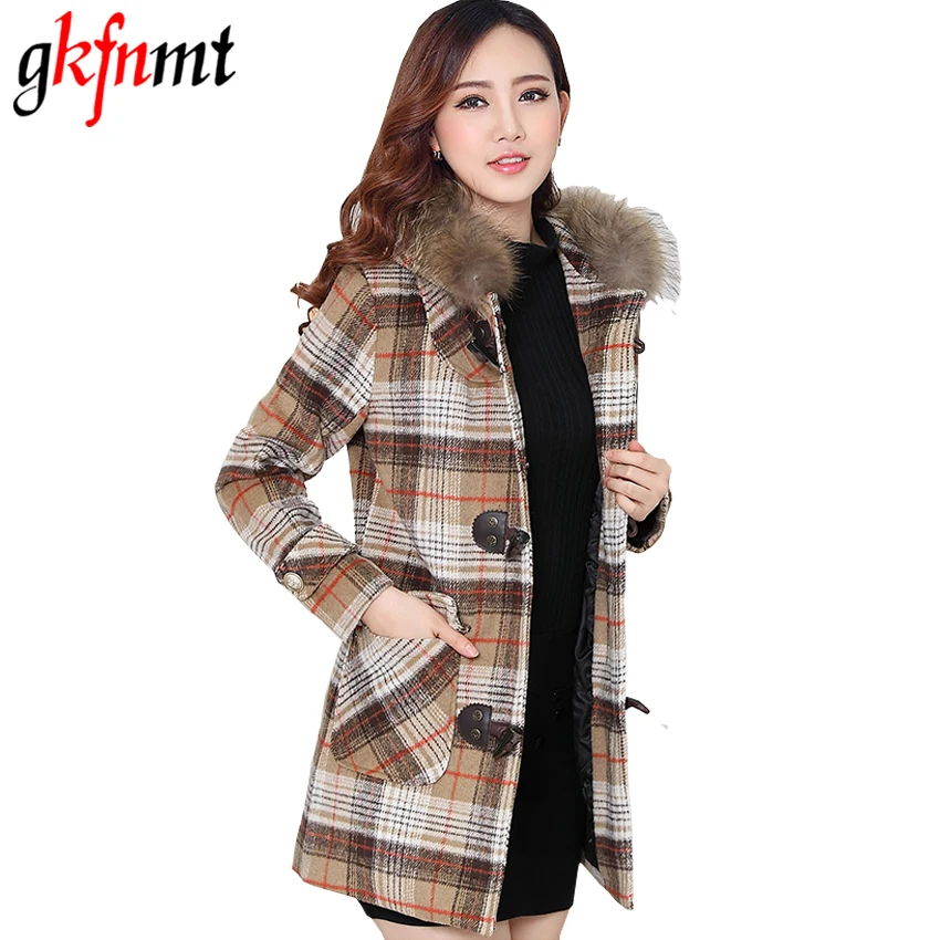 Slim Nouvelles Coffee Dames yellow Coton 2018 Manteau Plaid Veste Femmes Fourrure tuo Chaud Laine Pardessus Femelle Épais D'hiver Capuchon Vêtements blue Col Gkfnmt À De UA5qH1nwH