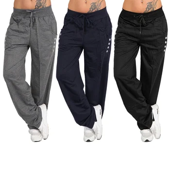 

Fashion Autumn Oversized Women Pants Grey blue black Casual Sports PantButton Drawsting Pockets Trouser Female Pants Plus Size