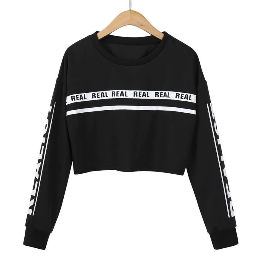 

Sweatshirts Women's White Letter Print Crop Sweatshirt Top Women Loose pullovers Sweatshirts sep12