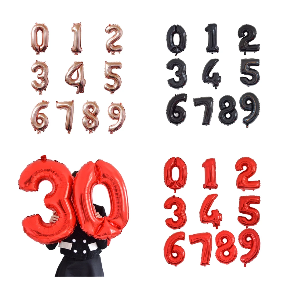 

1pc 30inch aluminum red number balloons birthday party 18 letter balloons gold decorations party figure balloons giant balls