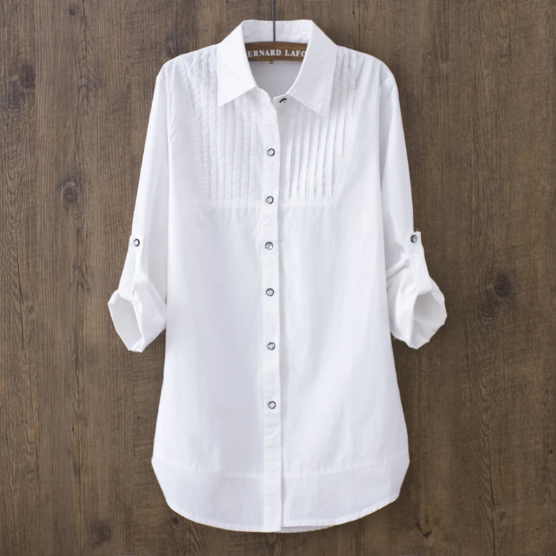Miglior 100% Cotone 2019 Donne di Estate della Molla Camicetta Bianca a maniche lunghe in Cotone Sottile Casual di Lavoro Bianco Camicette Office Lady Button magliette e camicette 0.22