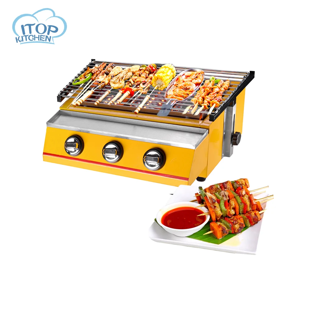 Gas BBQ Grill 3 Burners Barbecue Stove Adjustable Height Smokeless