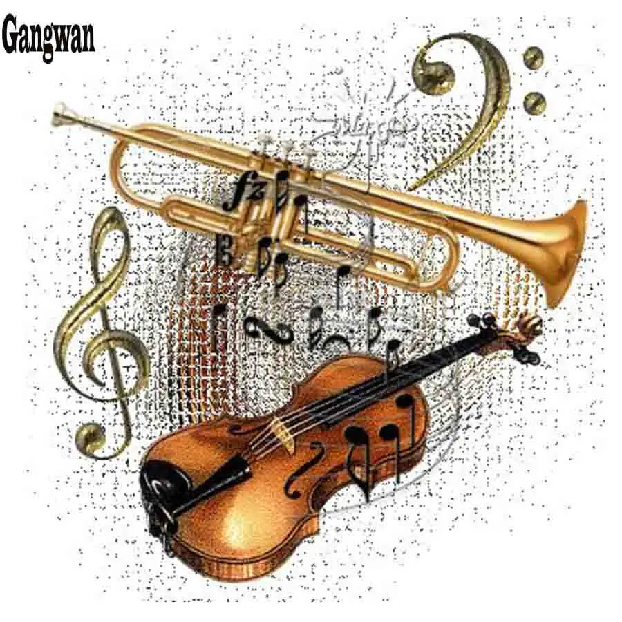 

5D Diamond Painting Cross Stitch Violin and trumpet picture Full Diamond Embroidery Mosaic Handicrafts diamond decor stickers