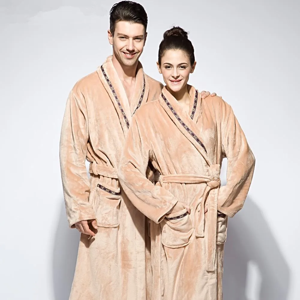 Autumn Winter Couple Bathrobes Robes Sleepwear Coral Flannel Lounge